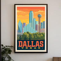 Dallas Cityscape Retro Travel Poster PosterGoat