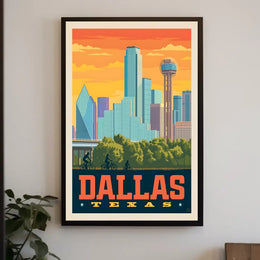 Dallas Cityscape Retro Travel Poster PosterGoat