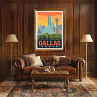 Dallas Cityscape Retro Travel Poster PosterGoat