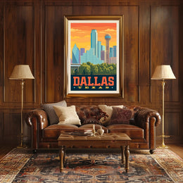 Dallas Cityscape Retro Travel Poster PosterGoat