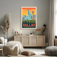 Dallas Cityscape Retro Travel Poster PosterGoat