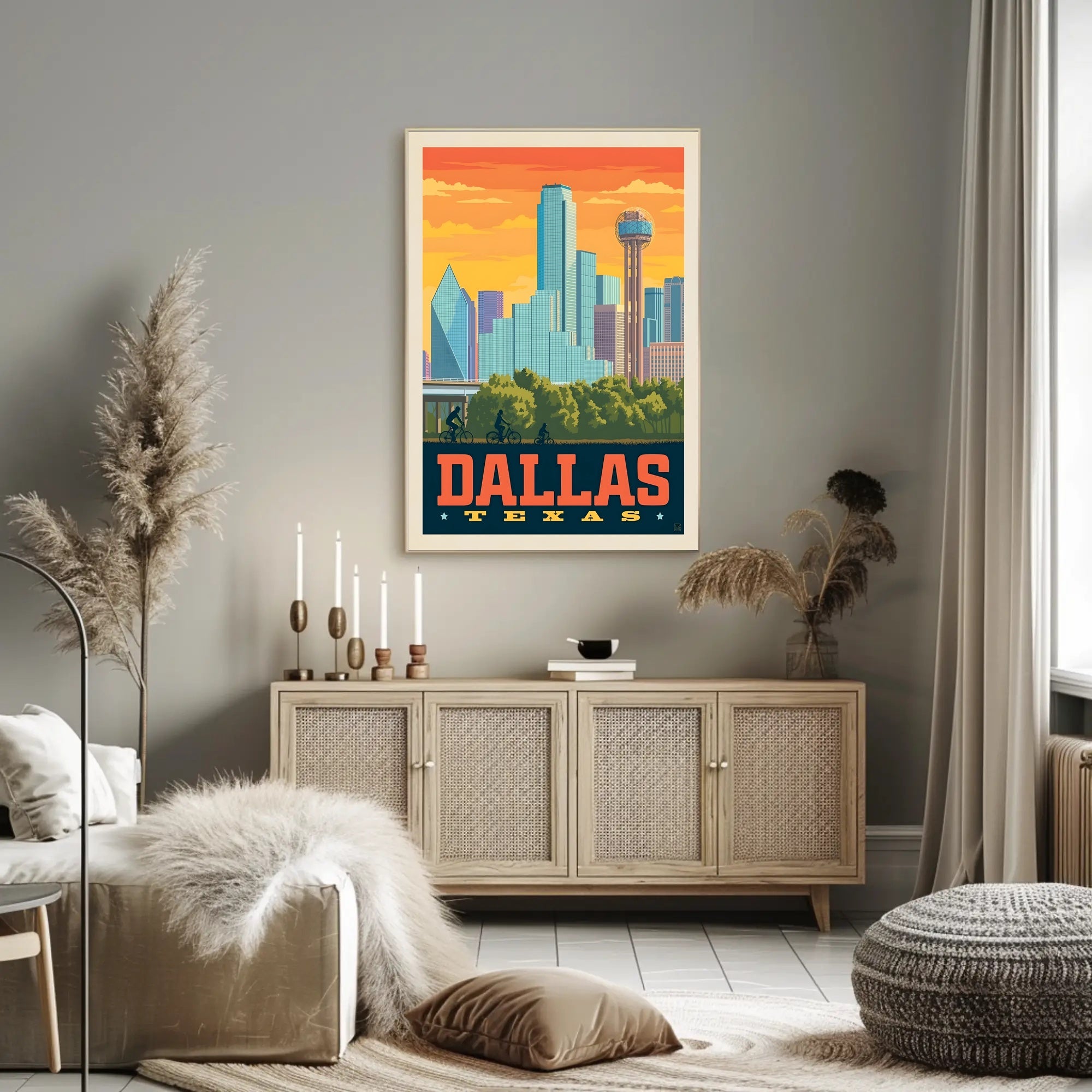 Dallas Cityscape Retro Travel Poster PosterGoat