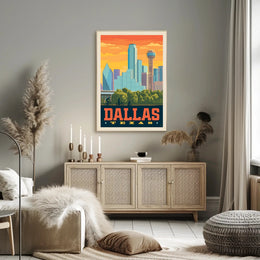 Dallas Cityscape Retro Travel Poster PosterGoat