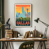Dallas Cityscape Retro Travel Poster PosterGoat
