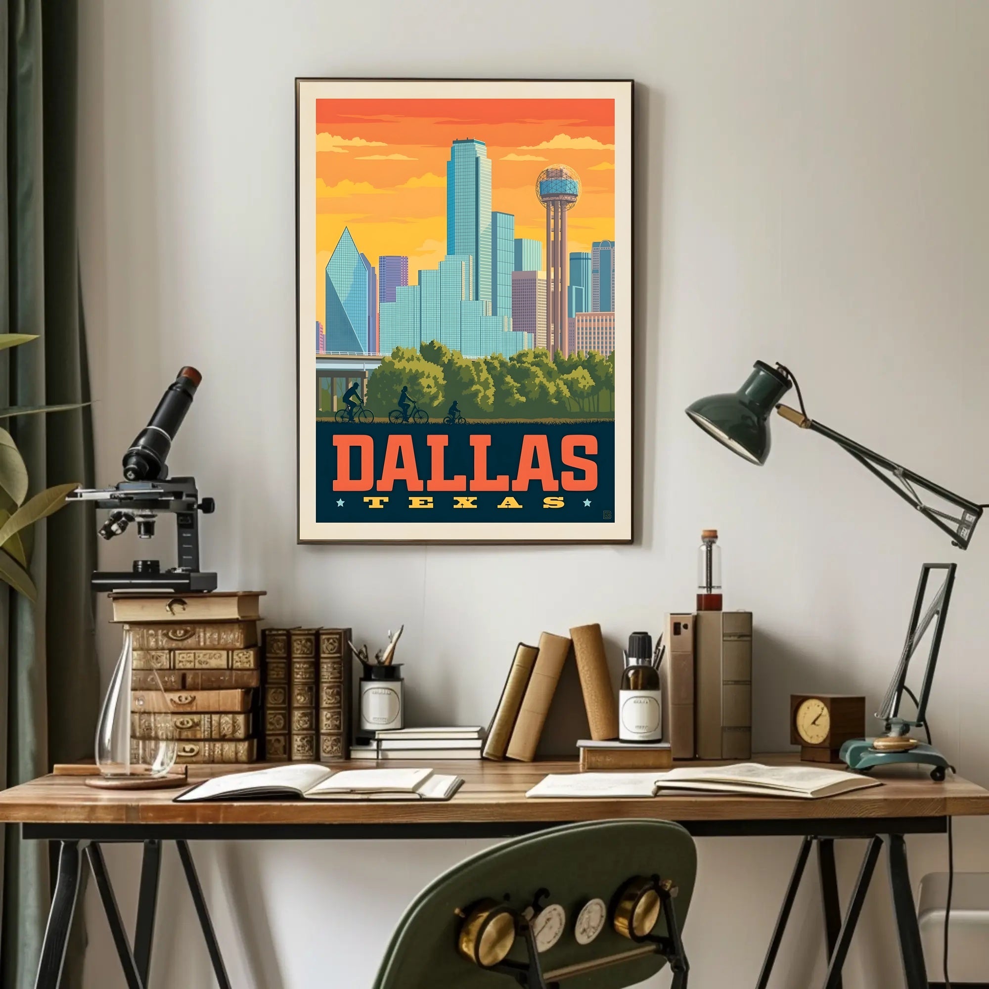 Dallas Cityscape Retro Travel Poster PosterGoat