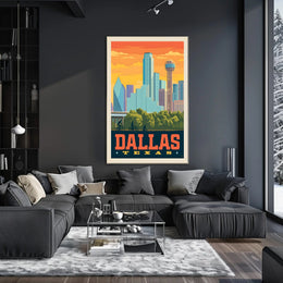 Dallas Cityscape Retro Travel Poster PosterGoat