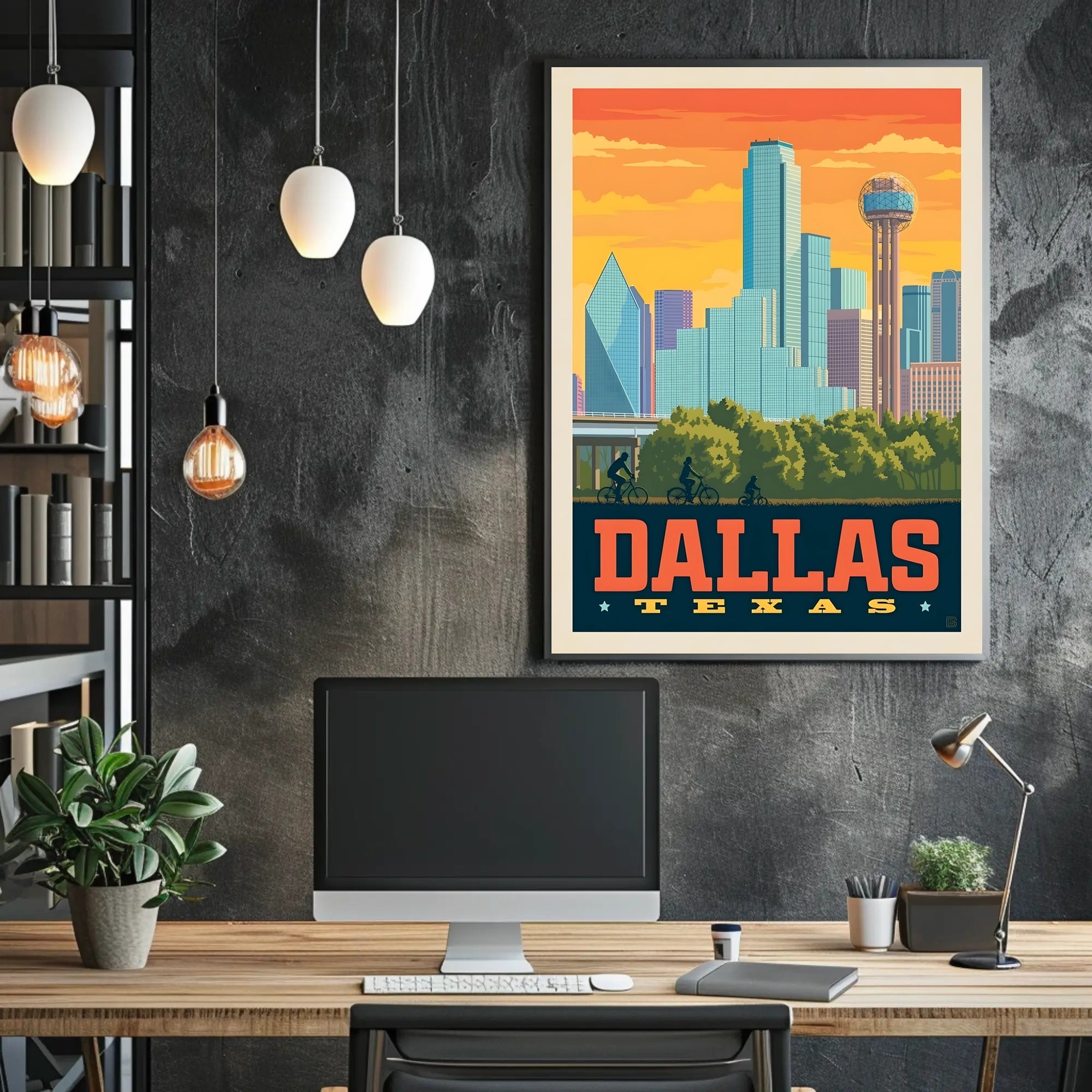 Dallas Cityscape Retro Travel Poster PosterGoat