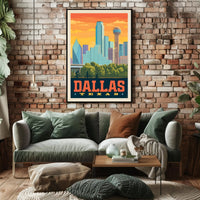 Dallas Cityscape Retro Travel Poster PosterGoat