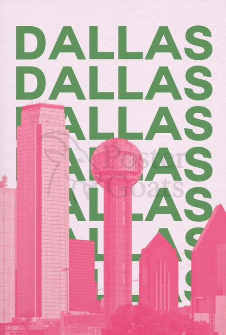 Dallas Cityscape in Pink and Green Pop Art Poster PosterGoat
