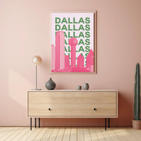 Dallas Cityscape in Pink and Green Pop Art Poster PosterGoat