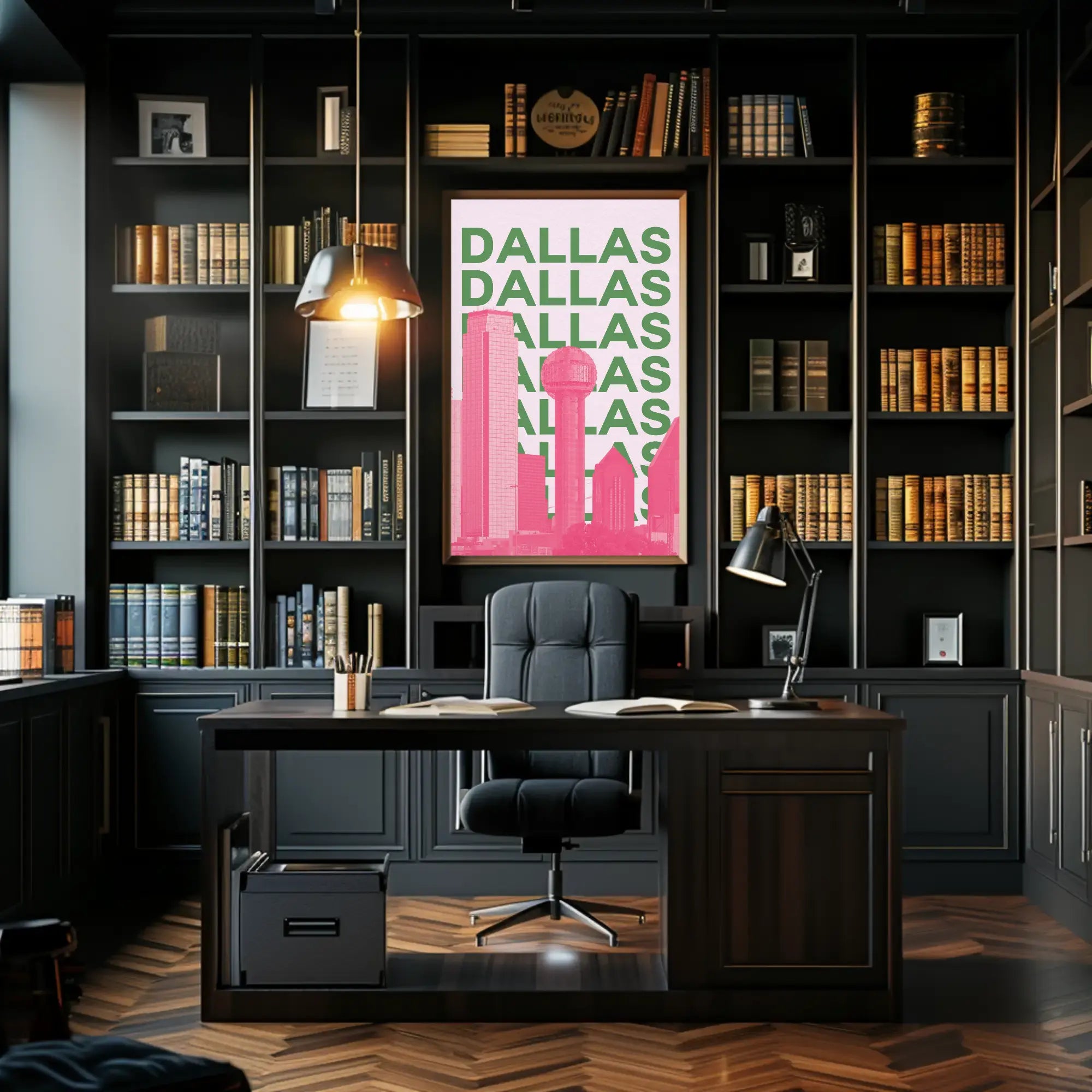 Dallas Cityscape in Pink and Green Pop Art Poster PosterGoat