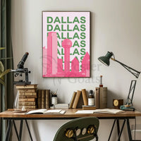 Dallas Cityscape in Pink and Green Pop Art Poster PosterGoat