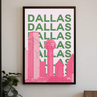 Dallas Cityscape in Pink and Green Pop Art Poster PosterGoat
