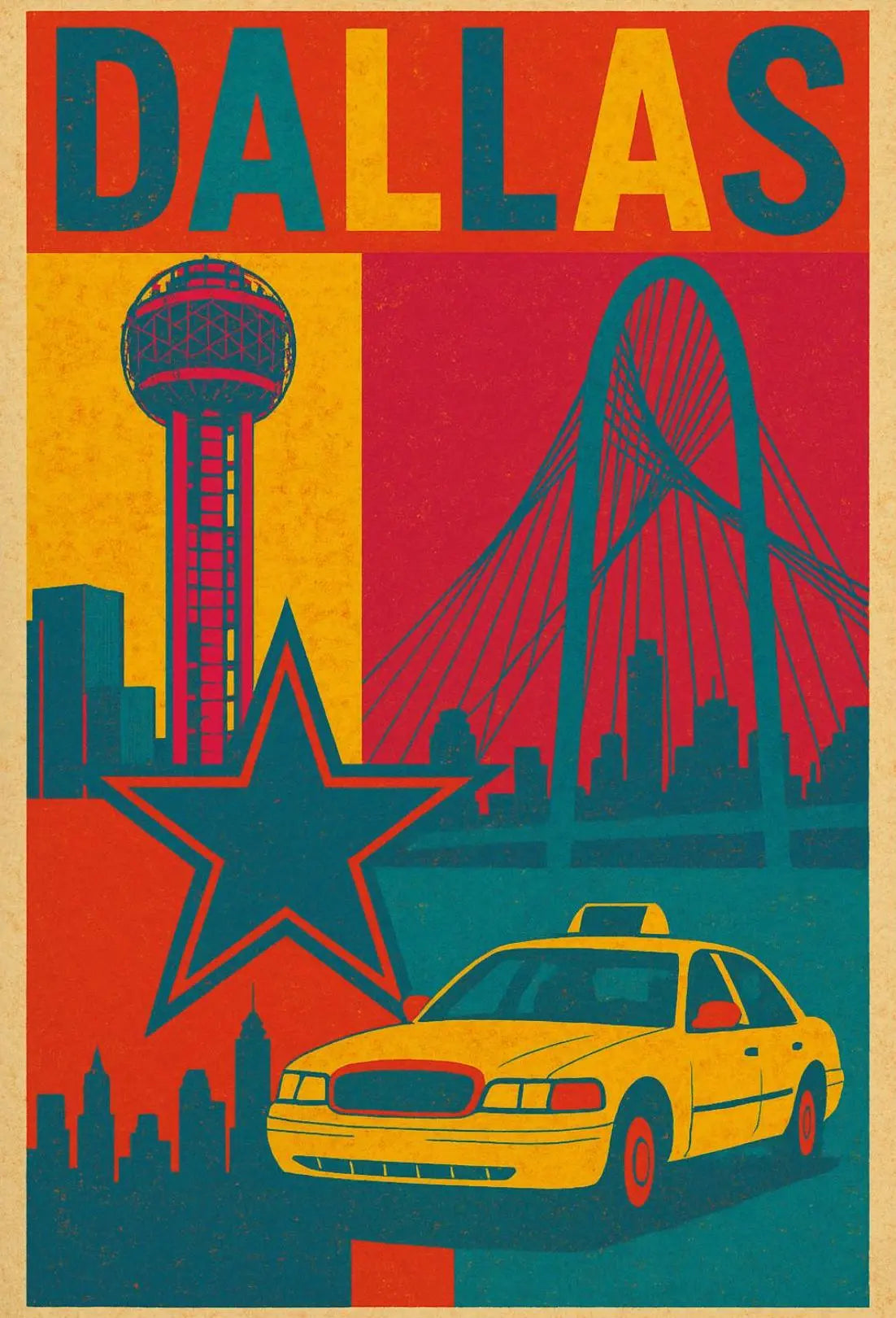 Dallas Landmarks Vintage Art Travel Poster PosterGoat