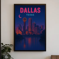Dallas Skyline Nightscape Neon Travel Poster PosterGoat
