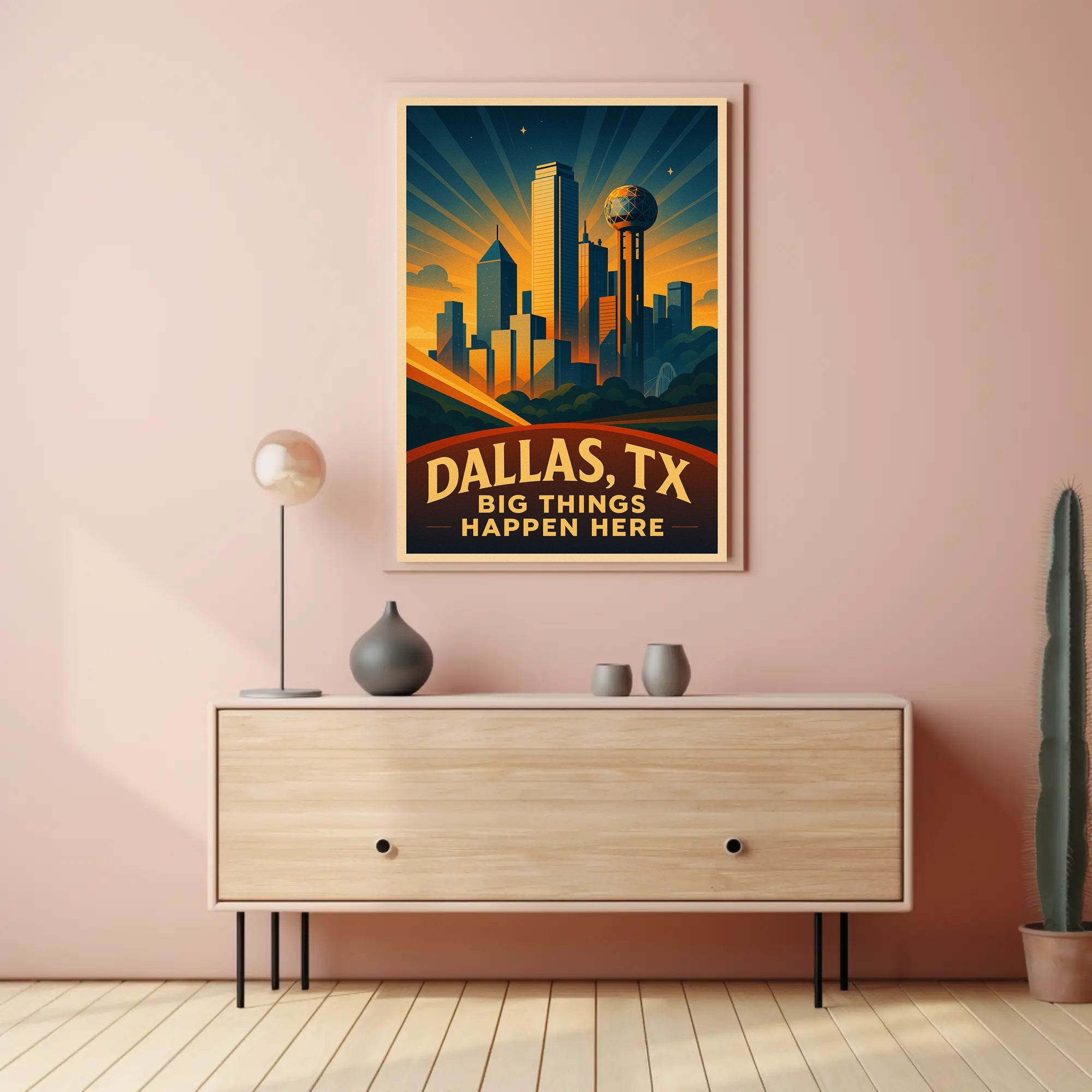 Dallas TX Vintage Big Things Happen Here Poster PosterGoat