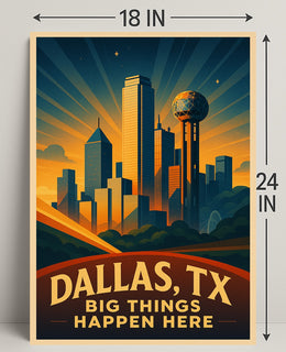 Dallas TX Vintage Big Things Happen Here Poster PosterGoat