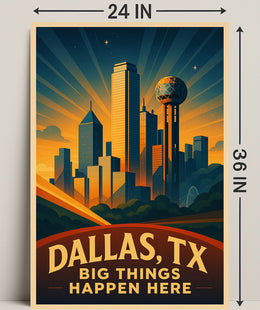 Dallas TX Vintage Big Things Happen Here Poster PosterGoat