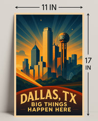 Dallas TX Vintage Big Things Happen Here Poster PosterGoat