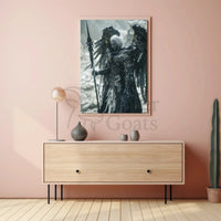 Dark Angel Warrior Monochrome Fantasy Futuristic Sci-Fi Poster PosterGoat