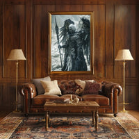 Dark Angel Warrior Monochrome Fantasy Futuristic Sci-Fi Poster PosterGoat