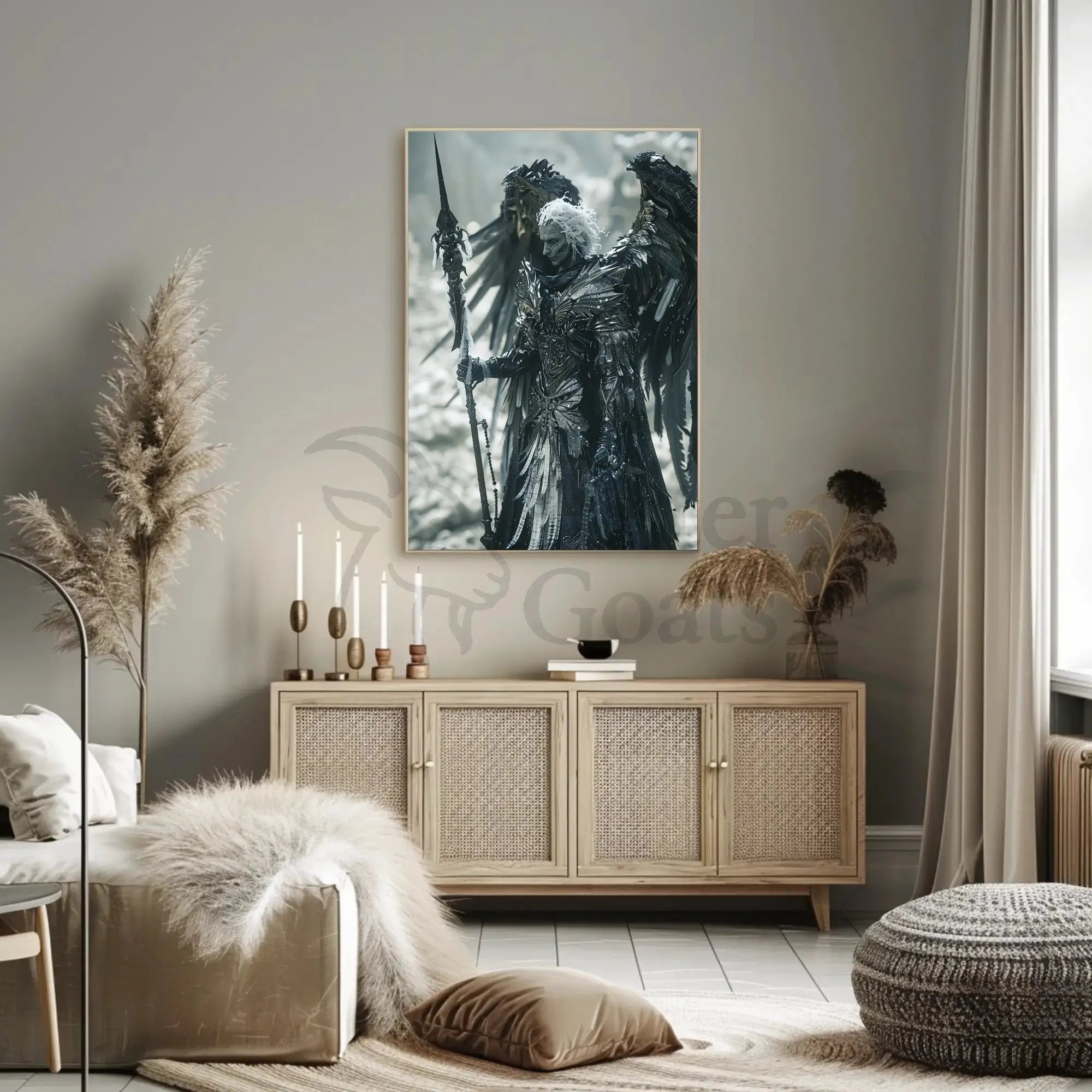 Dark Angel Warrior Monochrome Fantasy Futuristic Sci-Fi Poster PosterGoat