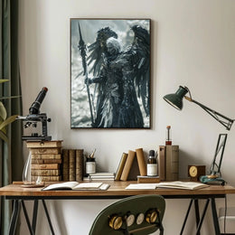 Dark Angel Warrior Monochrome Fantasy Futuristic Sci-Fi Poster PosterGoat
