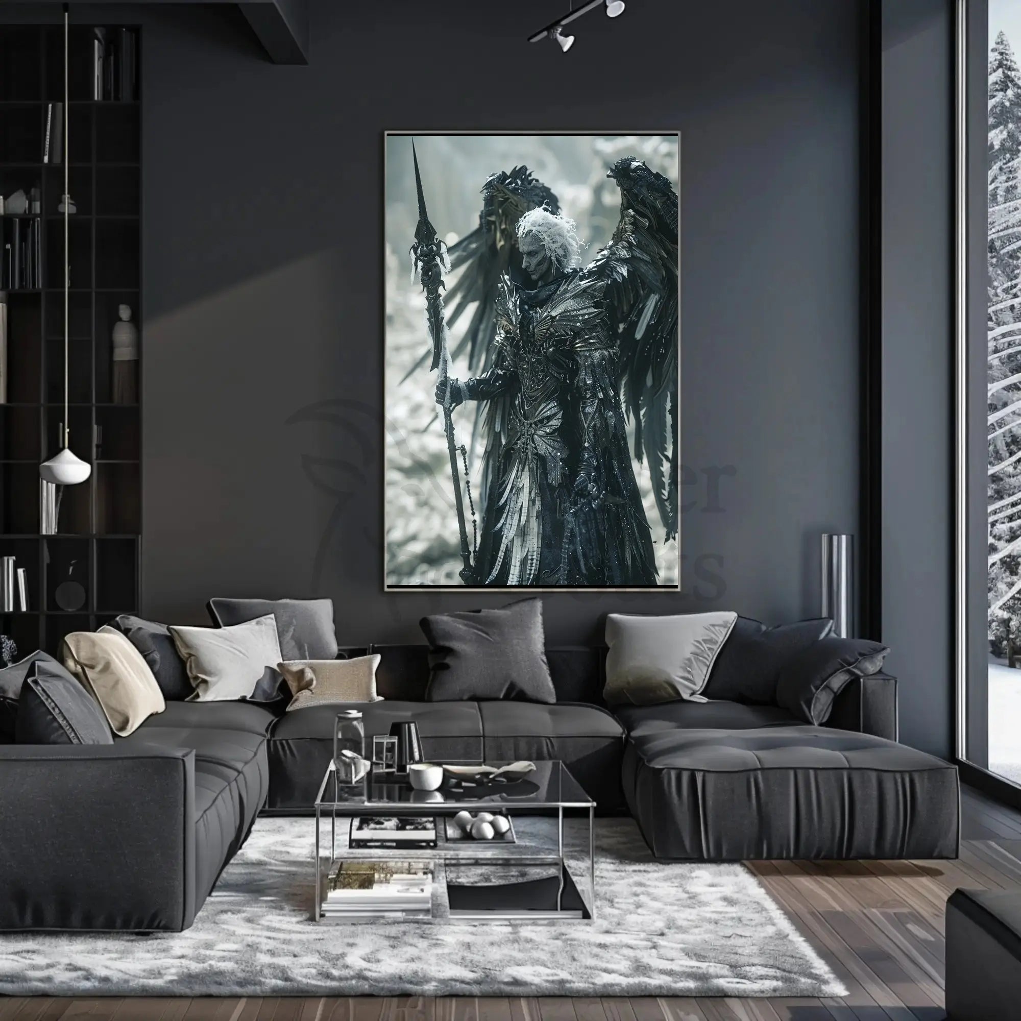 Dark Angel Warrior Monochrome Fantasy Futuristic Sci-Fi Poster PosterGoat