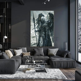 Dark Angel Warrior Monochrome Fantasy Futuristic Sci-Fi Poster PosterGoat