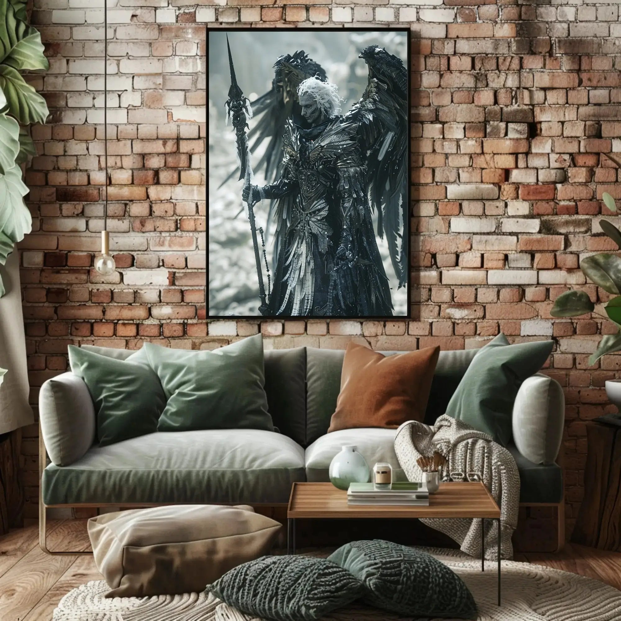 Dark Angel Warrior Monochrome Fantasy Futuristic Sci-Fi Poster PosterGoat