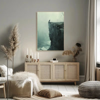 Dark Crow on Cliff: Mystical Animal Art Poster PosterGoat