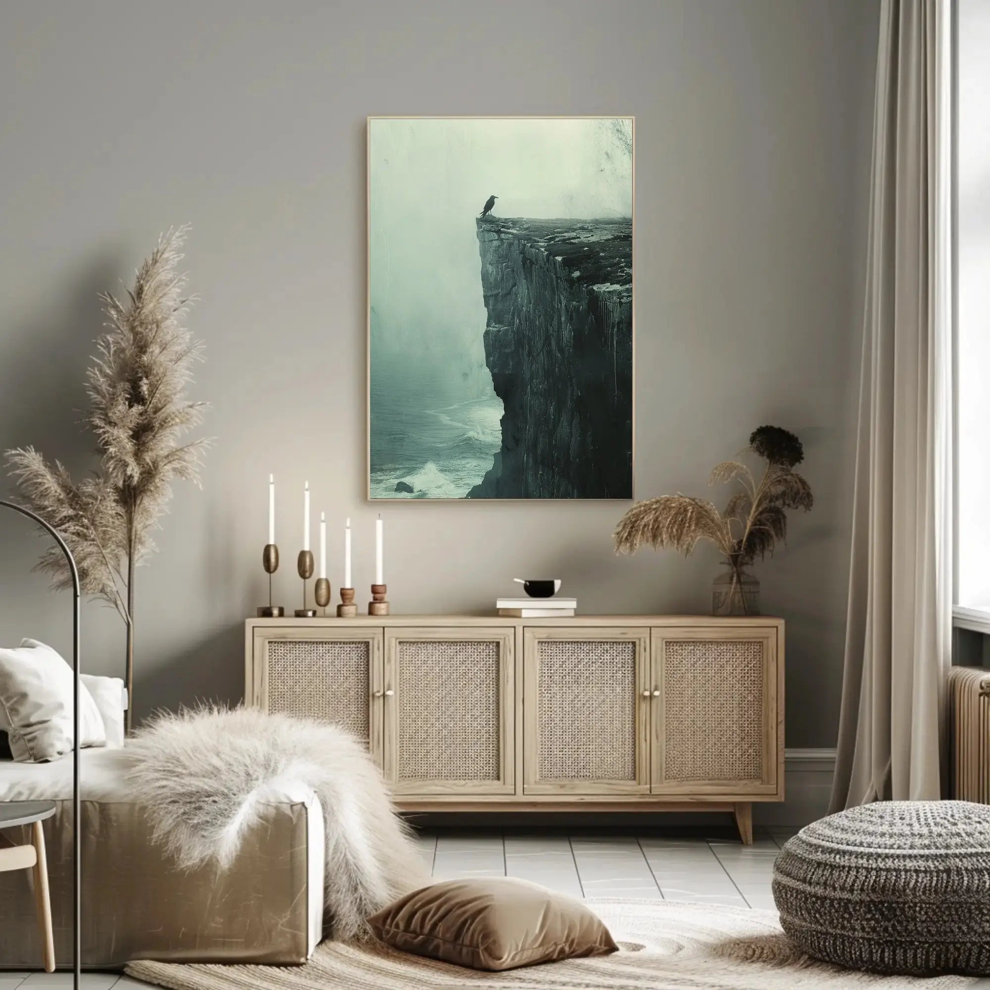 Dark Crow on Cliff: Mystical Animal Art Poster PosterGoat