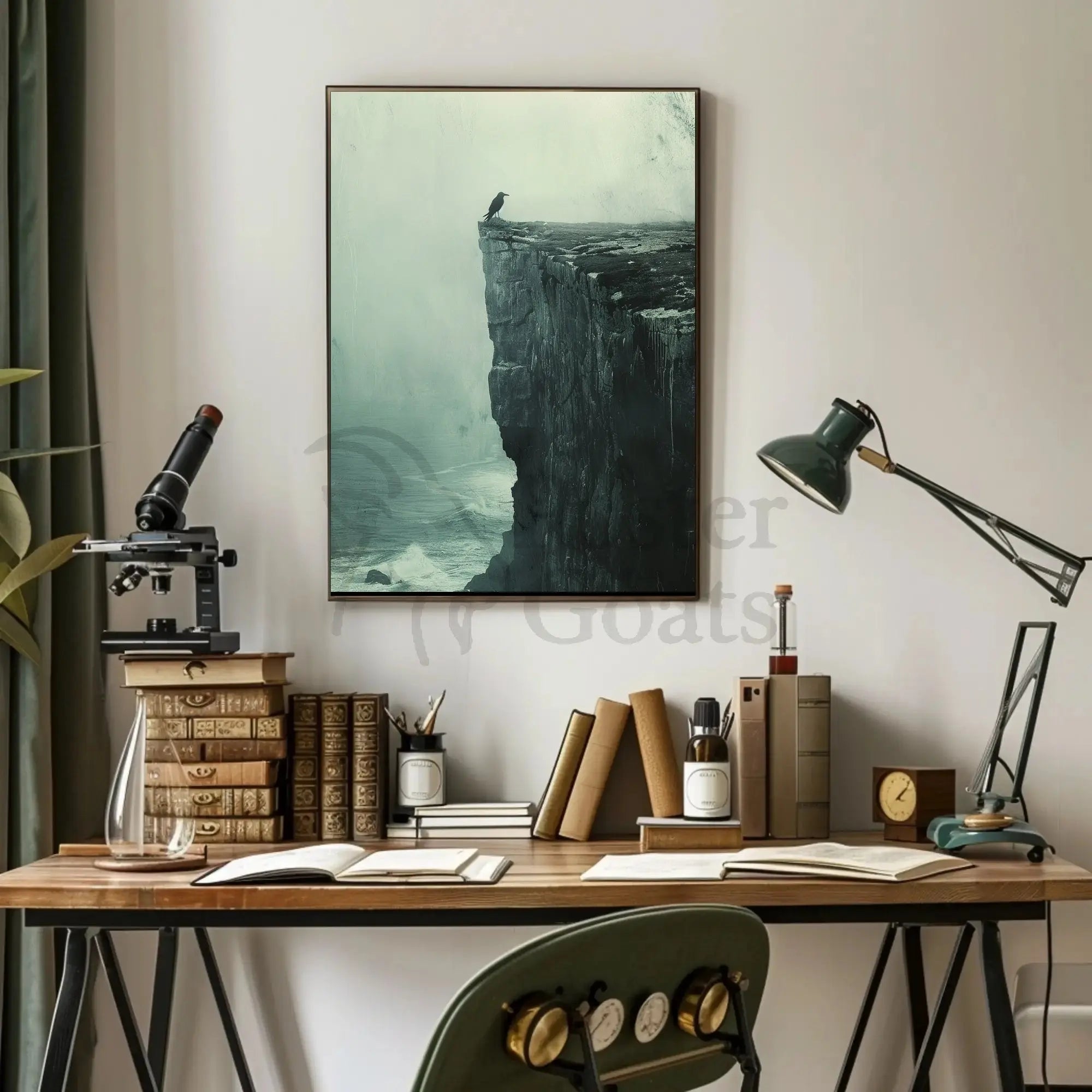 Dark Crow on Cliff: Mystical Animal Art Poster PosterGoat