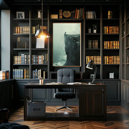 Dark Crow on Cliff: Mystical Animal Art Poster PosterGoat