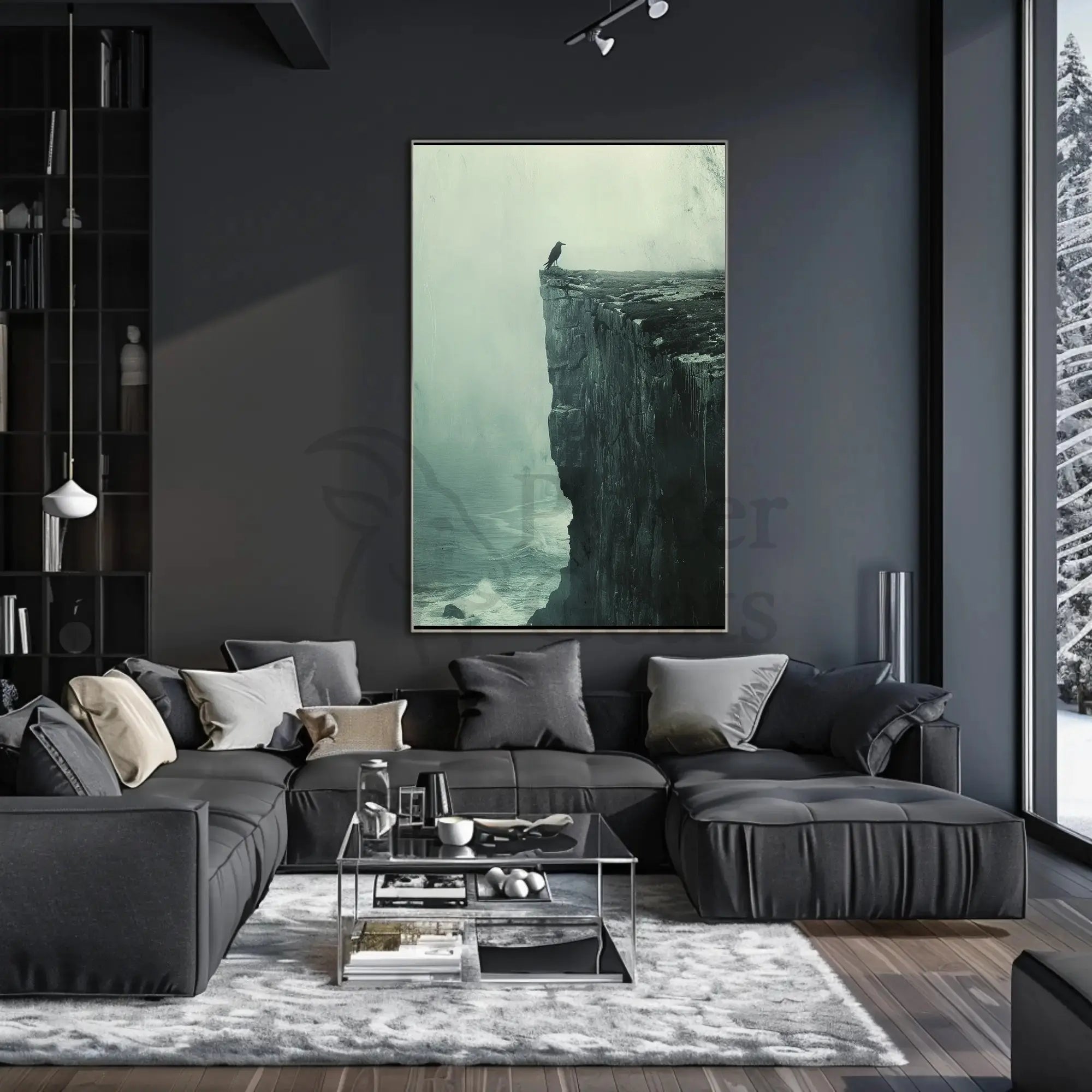 Dark Crow on Cliff: Mystical Animal Art Poster PosterGoat