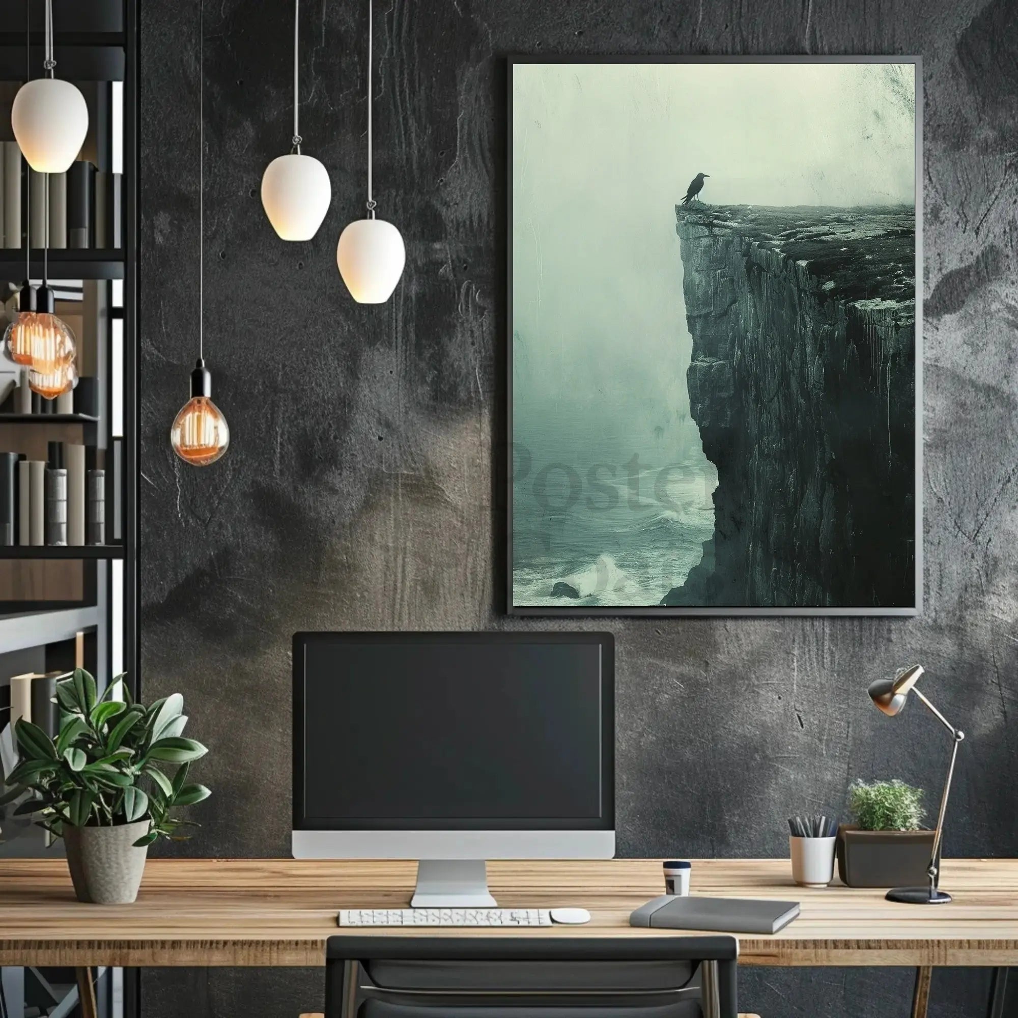 Dark Crow on Cliff: Mystical Animal Art Poster PosterGoat