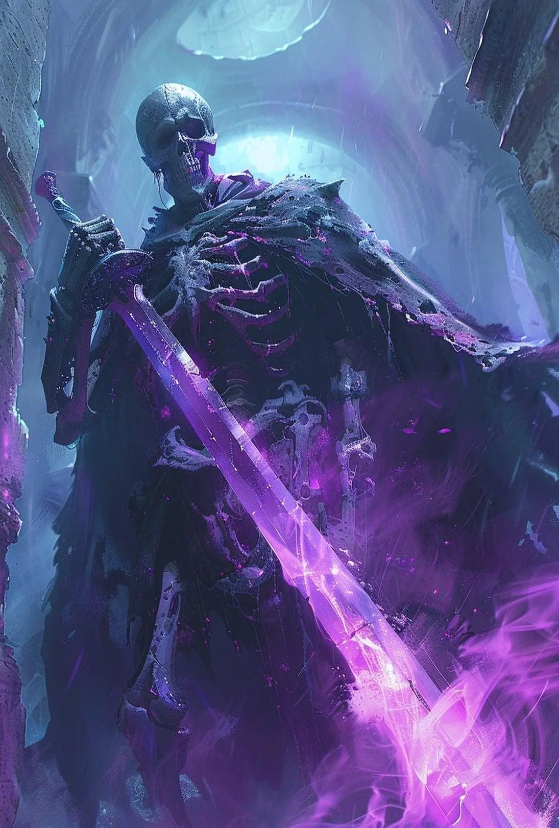 Dark Fantasy Warrior with Glowing Sword Artistic Poster PosterGoat