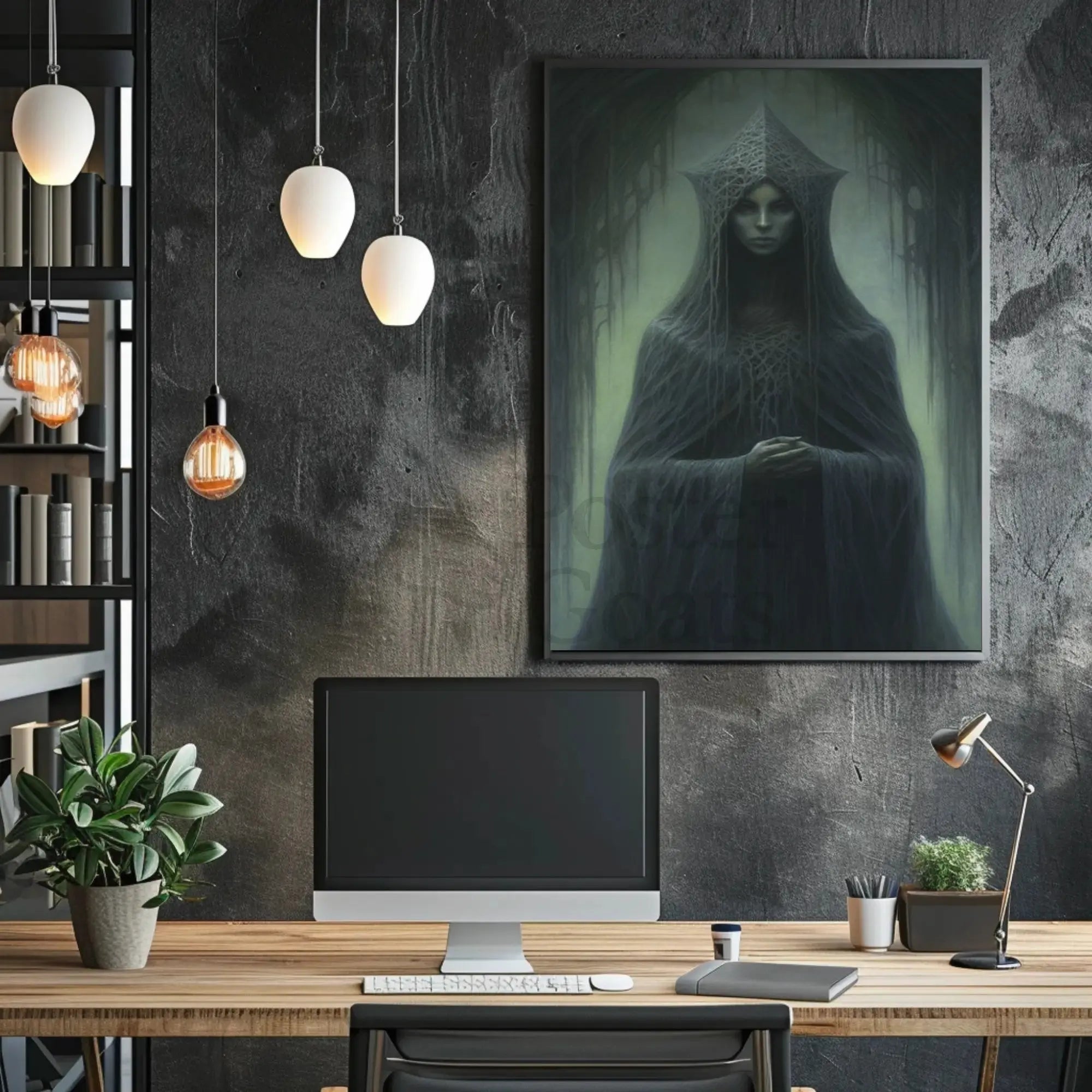 Dark Gothic Fantasy Art with Mysterious Figure Poster PosterGoat
