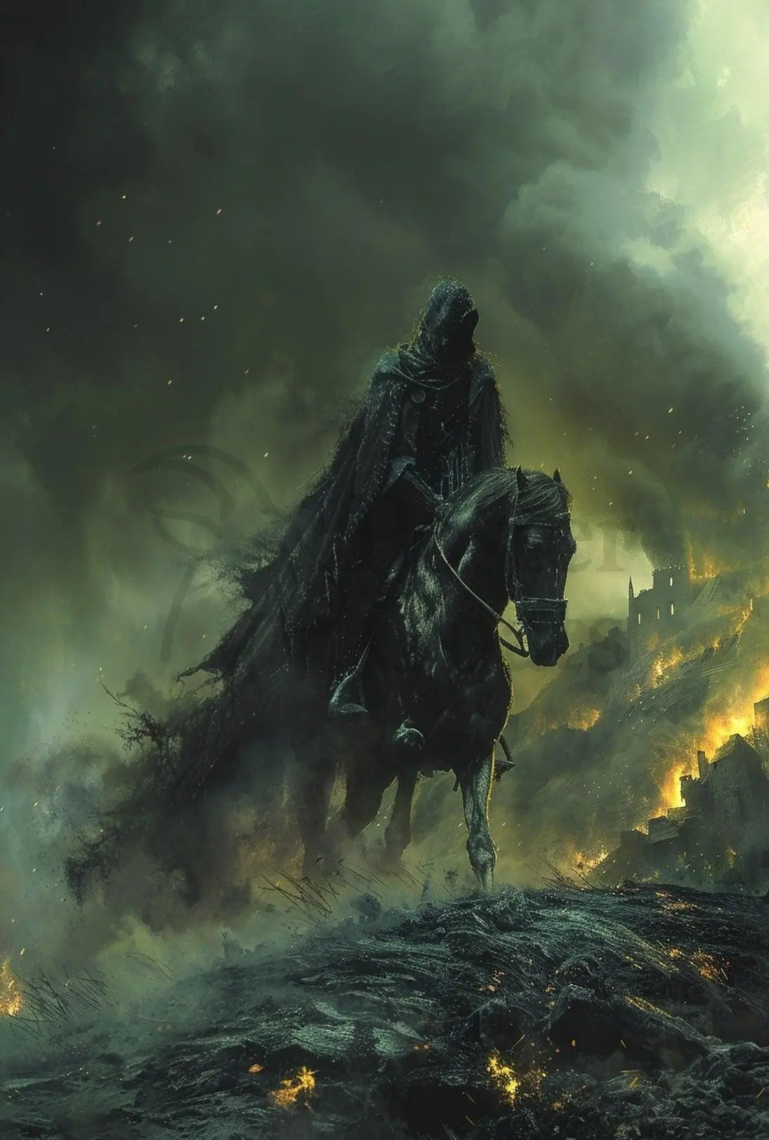 Dark Rider on Horseback Fantasy Artistic Poster PosterGoat