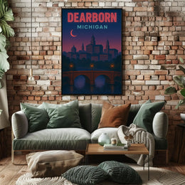 Dearborn Cityscape Vintage Design Retro Travel Poster PosterGoat
