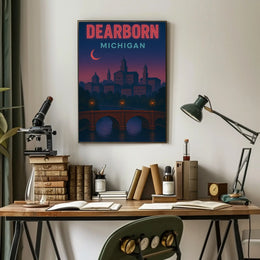 Dearborn Cityscape Vintage Design Retro Travel Poster PosterGoat
