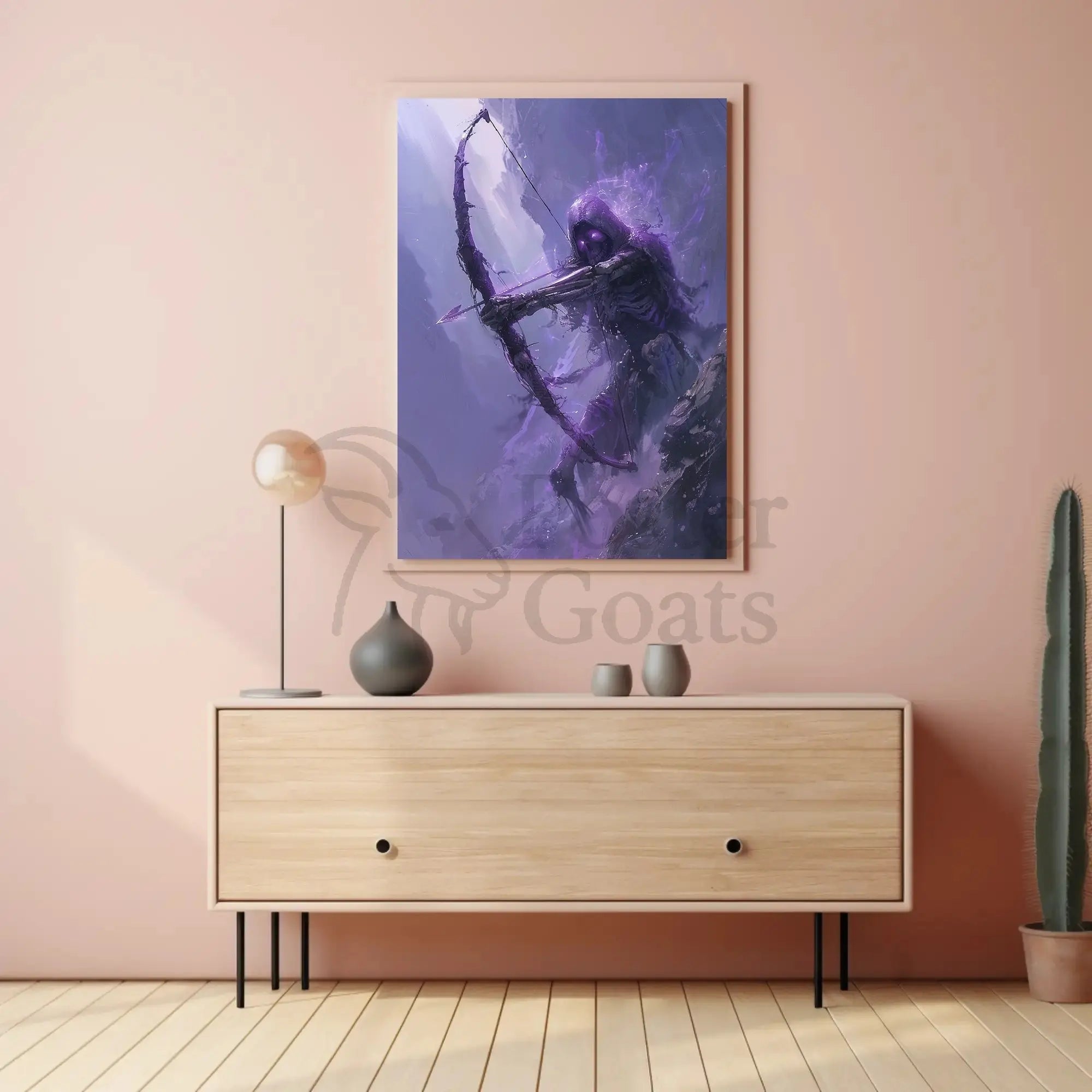 Death’s Archer: Eerie Skeletal Figure in Dark Fantasy Poster PosterGoat