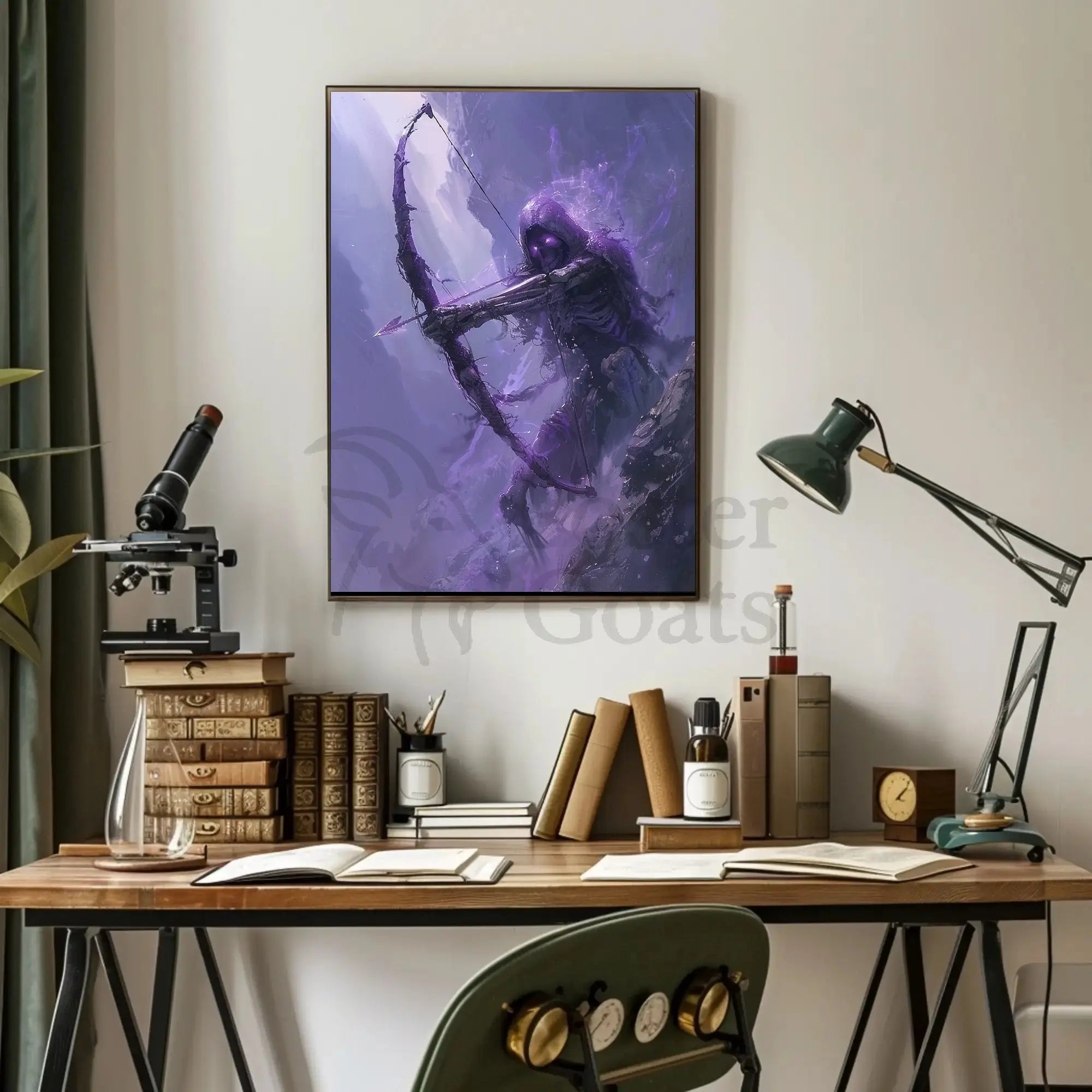Death’s Archer: Eerie Skeletal Figure in Dark Fantasy Poster PosterGoat