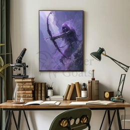 Death’s Archer: Eerie Skeletal Figure in Dark Fantasy Poster PosterGoat