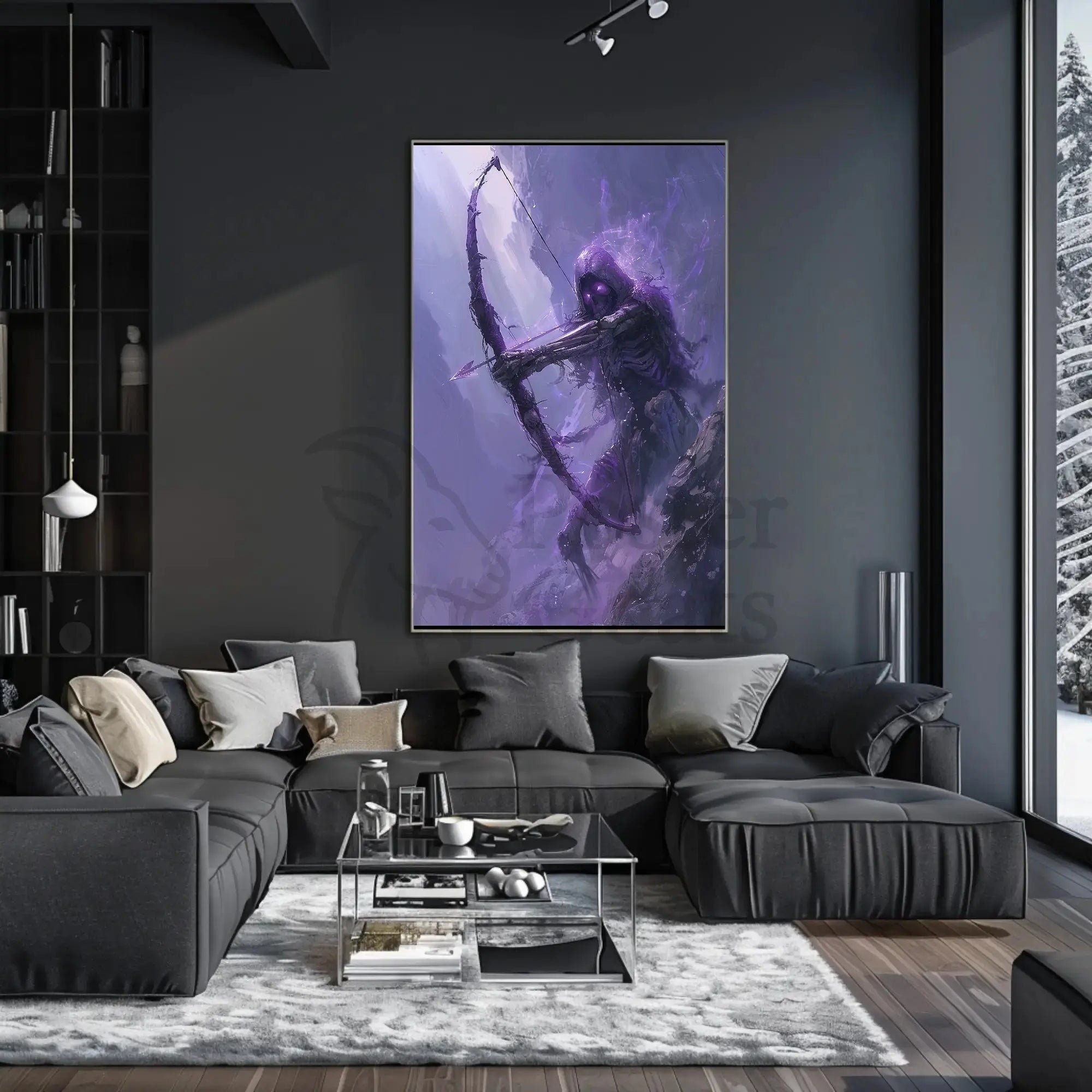 Death’s Archer: Eerie Skeletal Figure in Dark Fantasy Poster PosterGoat
