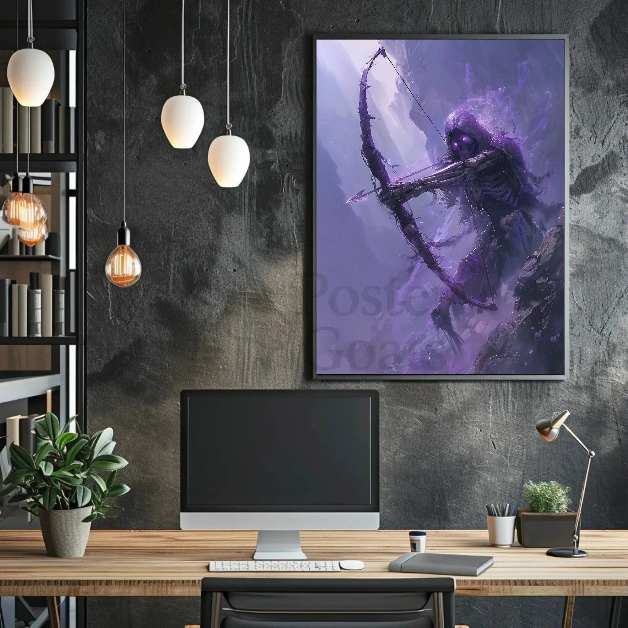 Death’s Archer: Eerie Skeletal Figure in Dark Fantasy Poster PosterGoat