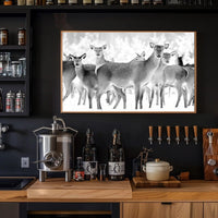 Deer Gathering Winter Wonderland Black and White Animal Poster PosterGoat