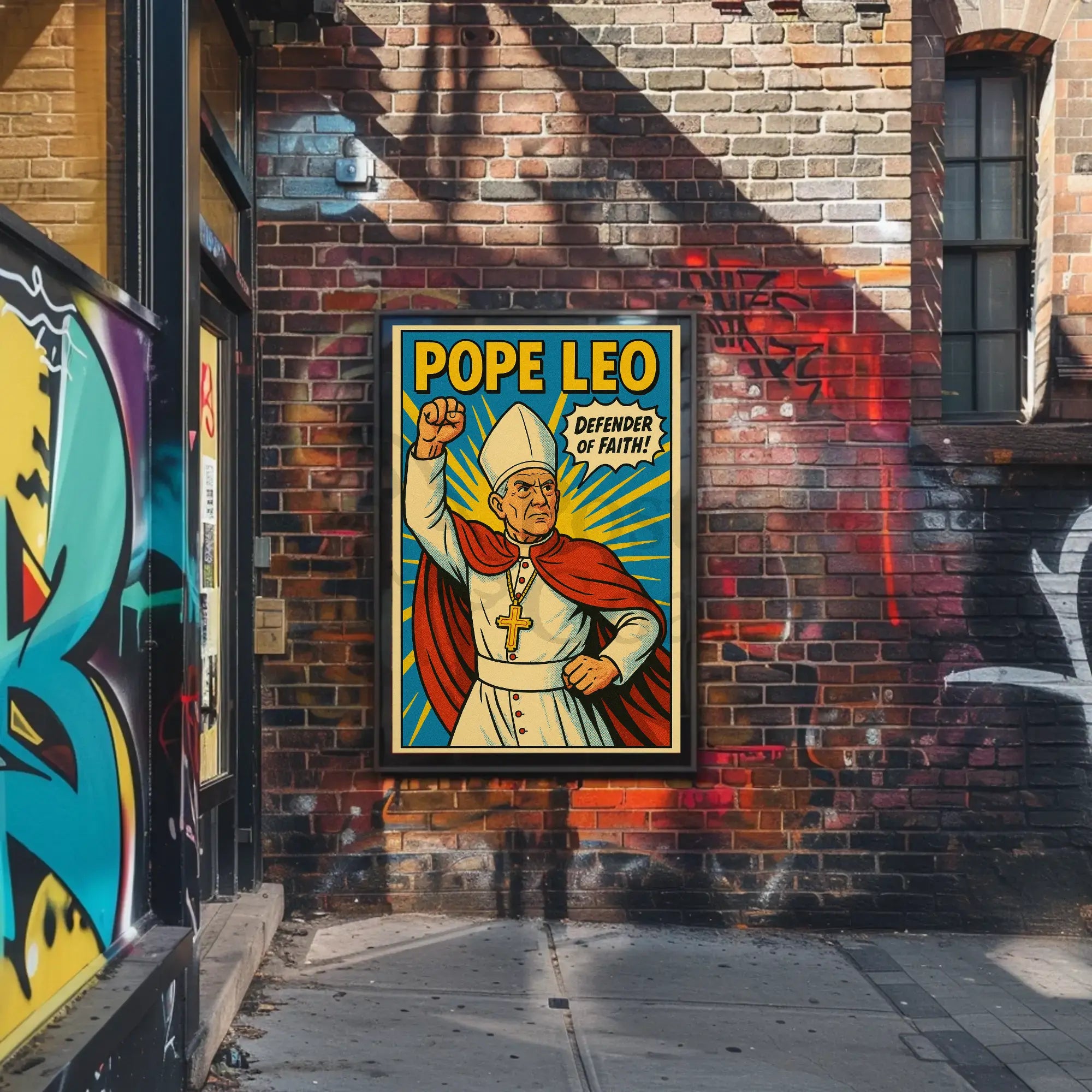 Defender of Faith Comic-Style Propaganda Poster PosterGoat