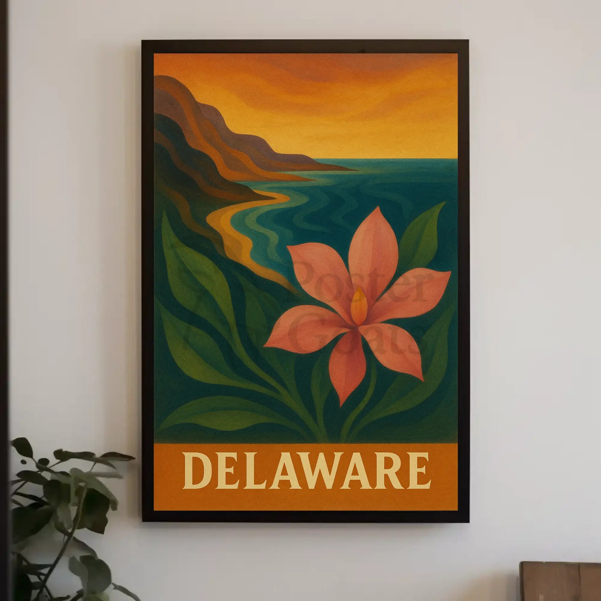 Delaware Coastal Sunset Scenic Travel Poster PosterGoat