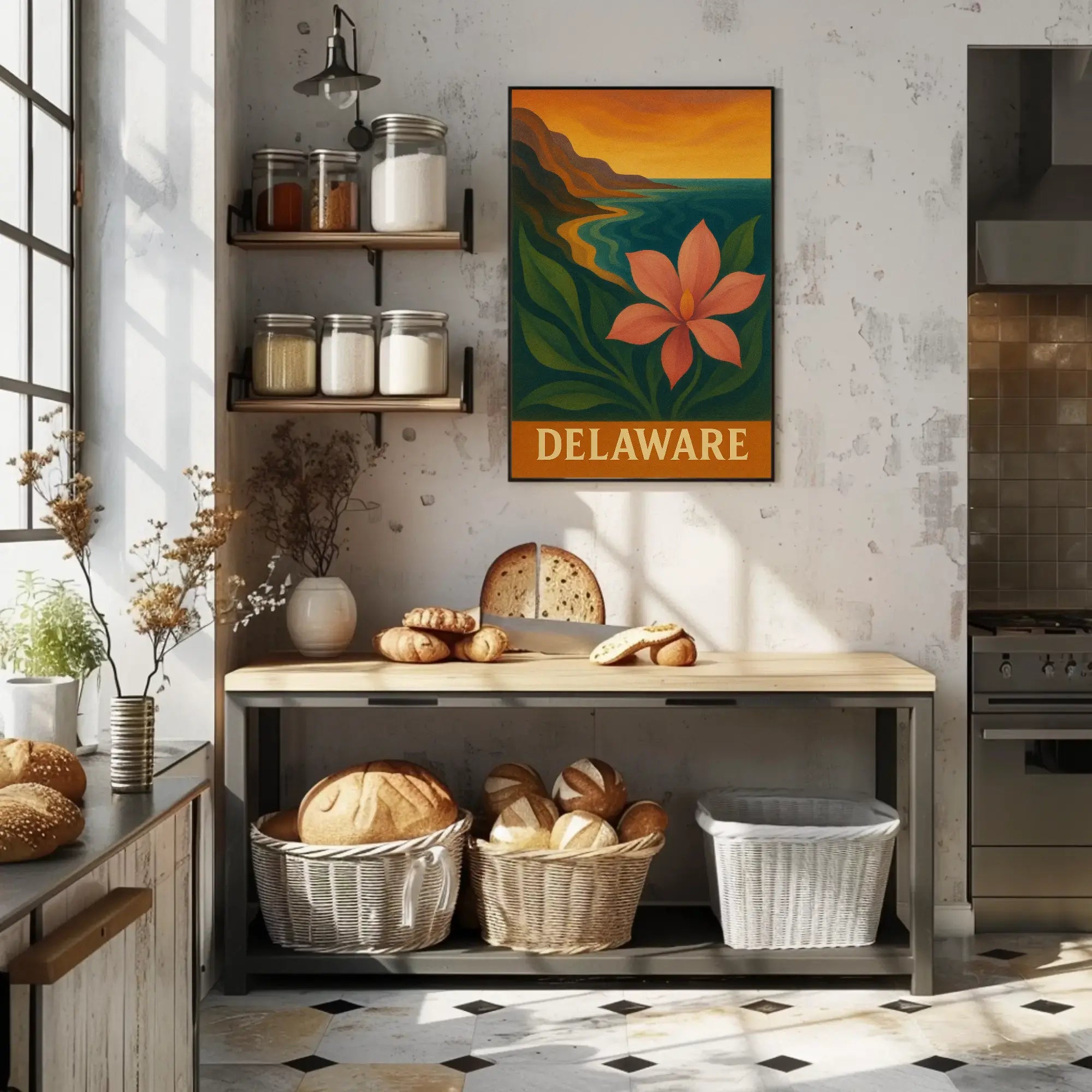 Delaware Coastal Sunset Scenic Travel Poster PosterGoat